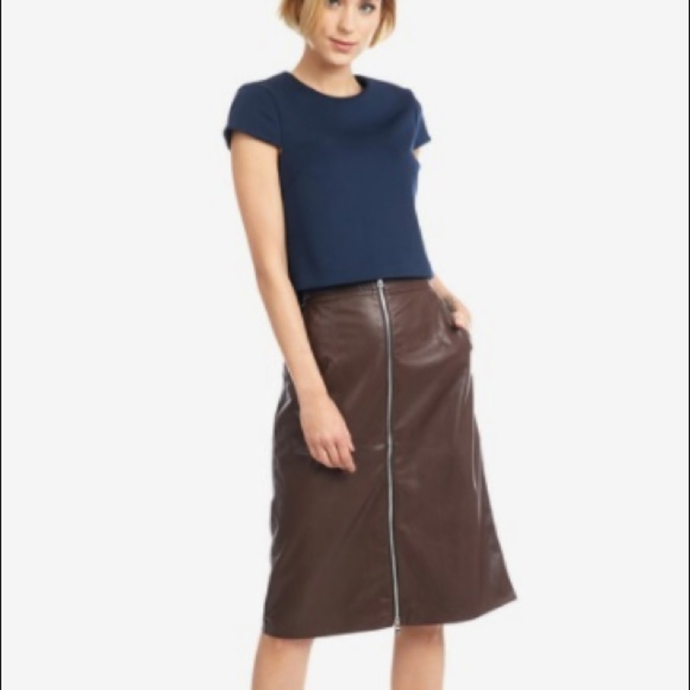 French Connection Vegan Leather A-Line Skirt Brown Size 12